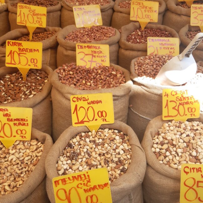 Étal d'épices dans le souk de Konya en Turquie